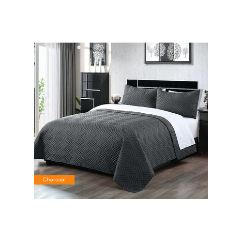 3 piece embossed comforter set king charcoal