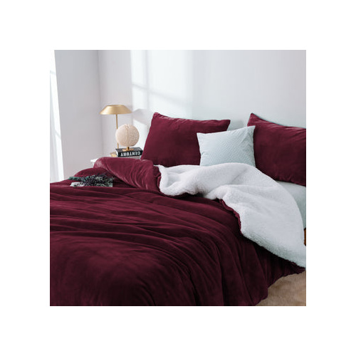 2 in 1 teddy sherpa duvet cover set and blanket king aubergine