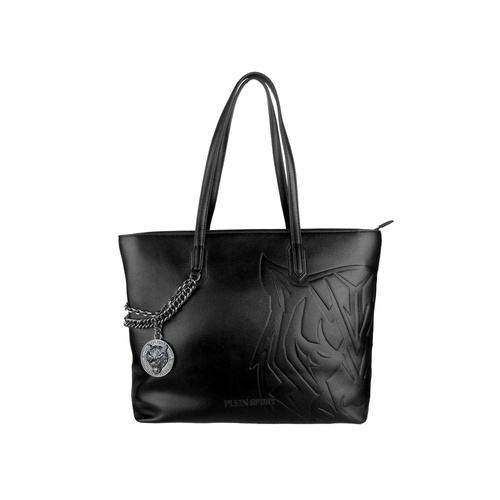 Black Eco-Leather Plein Sport Shopping Bag with Chain Detail One Size Women