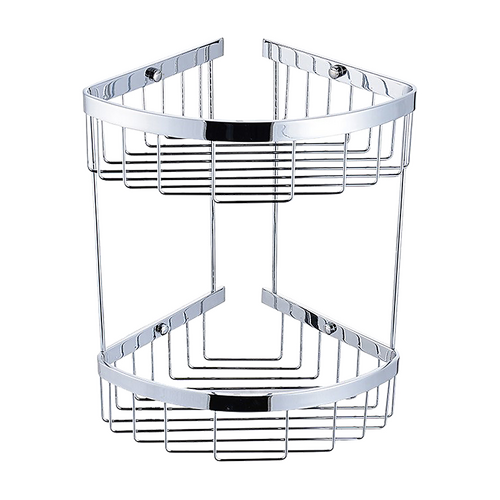 2-Tier Corner Bathroom Basket Shelf Rail Rack