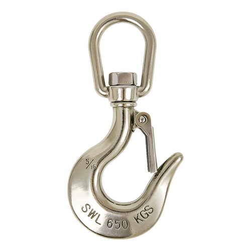 304 Stainless Steel Swivel Lift Clevis Chain Crane Hook with Safety Lock 650kg