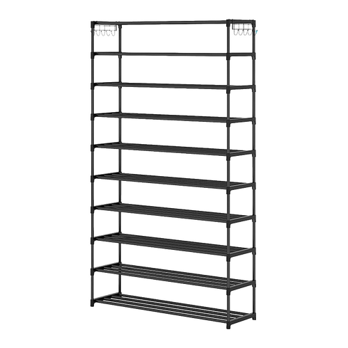 10 Tier Black Shoe Rack Metal Shoe Storage Organizer Rack 50-Pair Large Capacity