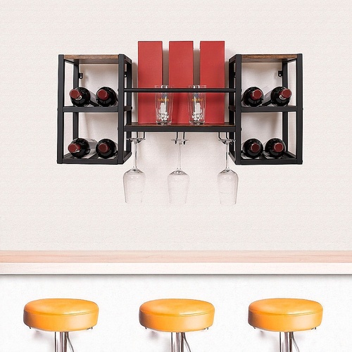 Wall Mounted Wine Rack 3 Stem Glass Holder Storage Organiser