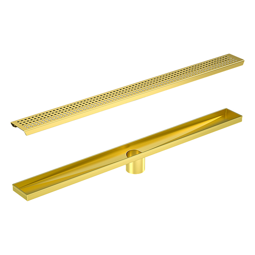 800mm Bathroom Shower Brushed Brass Grate Drain w/ Centre outlet Floor Waste